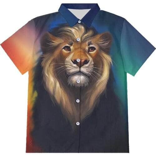 IFPD EU/US Size Hot Sale 3D Printing Button Shirts Mens Short Sleeve Shirt Lion Summer Casual Sport Plus Size 7XL Funny Tops