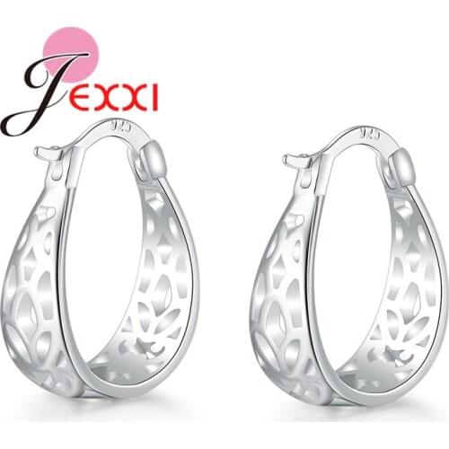 Hot Sale New 925 Sterling Silver Vintage Hollow Out Design Hoop Loop Earrings Jewelry Elegant Design For Woman