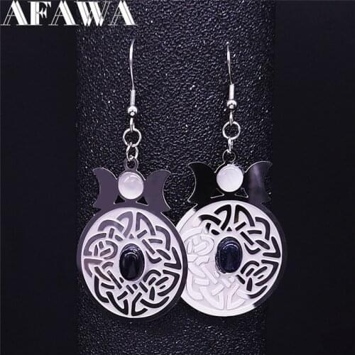 Pentagram Moon Pentagram Irish Knot Natural Stone Stainless Steel Earrings AFAWA Silver Color Jewelry boucle d'oreille EXS02
