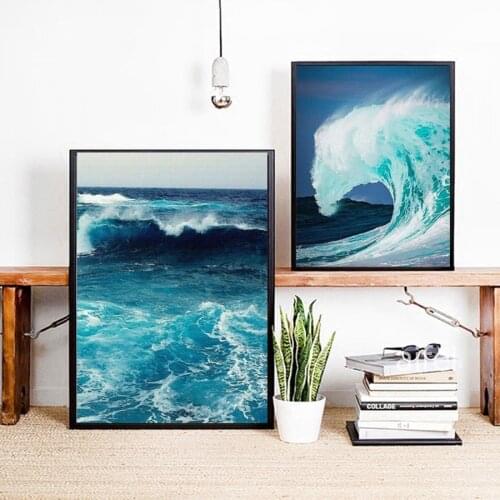 Nordic Seascape Posters And Prints Waves Blue Sea Scenery Canvas Painting Wall Art Pictures For Living Room Home Decoration