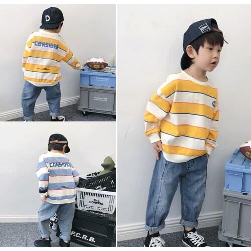 Boys Girls Sweatshirt Kids Children Sweater Toddlers Pullover Youth Crewneck Striped Cotton Clothes Spring Fall Autumn