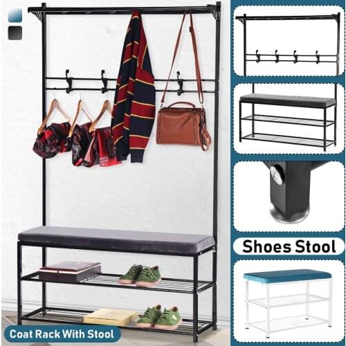 Clothes Rack Shoes Changing Stool Integrated Household Entrance Can Sit Shoe Cabinet Multi Function Hanging Coat Hat Rack Soft