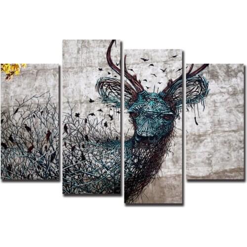 Vintage Modern Wall Christmas Canvas Pictures For Home Decor Wire Deer Canvas Art Print Poster Animal 4Pcs Cuadros Decoracion