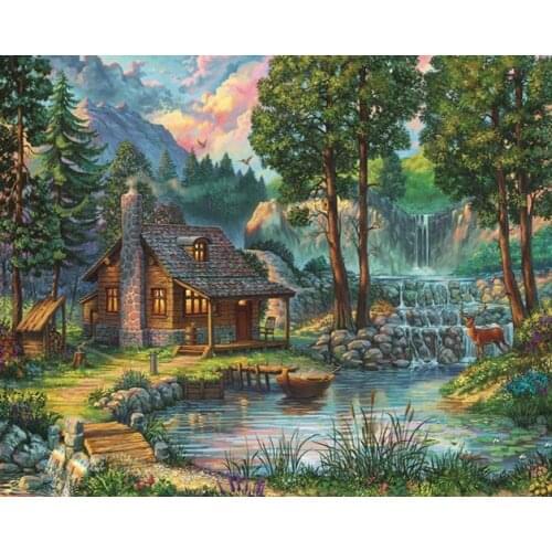 MM 14/16/18/28 CROSS STITCH Full Round Drill 5D DIY Diamond Painting " Landscape Cabin" 3D Embroidery Cross Stitch Home Decor