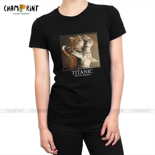 Titanic Cats Tshirt Women Titanic Movie Jack Rose Leonardo Dicaprio Harajuku T-shirt O Neck Tee Shirt Tops Funny Clothes Female
