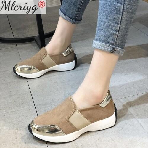 2021 Woman Spring Flat Platform Slip on Casual Shoes Woman Elastic Band Thick Bottom Vulcanized Shoes Female Mixed Color Fashion