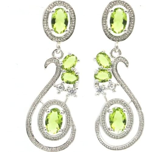 34x11mm SheCrown Created Green Peridot Purple Spinel Womans Wedding Silver Earrings Wholesale Drop Shipping