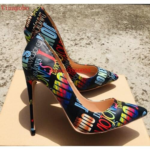 Vinapobo 2019 Graffiti printed Women Pumps Sexy Stiletto High Heels Spring Wedding Party Shallow Women Shoes Sapato Feminino