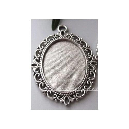100Pcs Tibet Silver oval cameo frame setting pendants fit 25*18mm