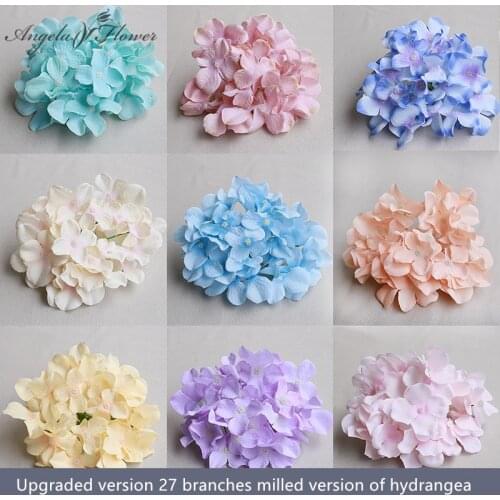 27pieces new upgraded hydrangea artificial flower head DIY wedding set arches garland flower wall materials silk hydrangea head