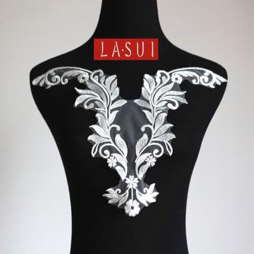LASUI 5 pieces=1 lot V-shaped embroidery lace applique Handmade DIY Wedding dress fashion clothing and other lace decals 0040