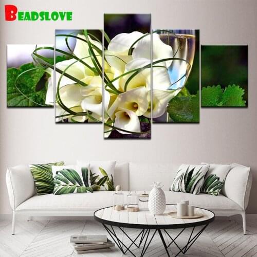 5 Pcs diamond Paintings White Calla Flowers diamond mosaic 5D embroidery full square round drill kids gift
