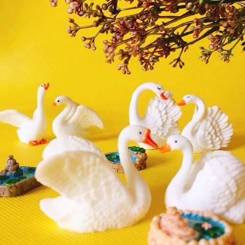 6 pcs/white swan couple/miniatures/lovely elegant animals/fairy garden gnome/terrarium decoration/crafts/figurine/diy supplies