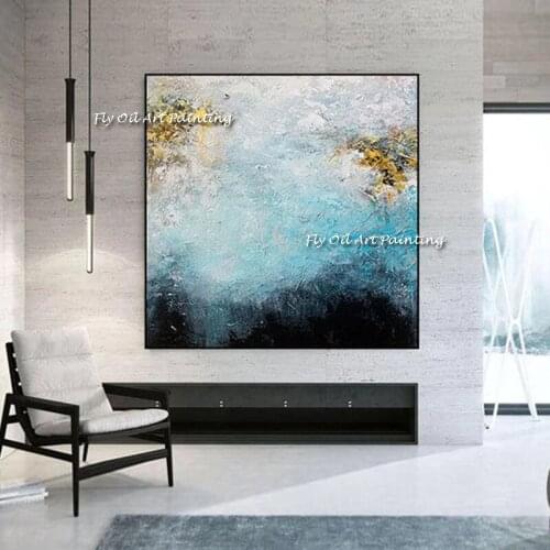 Abstract Gold Blue Geometric Canvas Painting Wall Art Handpainted Nordic Decoration Home Living Room Decor