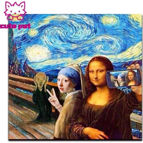 5d diy diamond painting humor Mona Lisa diamond painting cross stitch mosaic embroidery diamond round square stones decoration