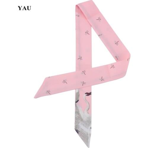 Brand 95cm*5cm Swan Bird Printed Bag Strap Small Scarf Women Twill Silk Scarf Headband Long Scarves Bag Accessories Ribbon