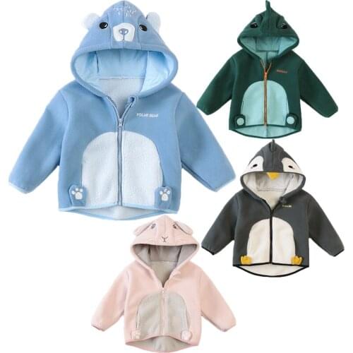 1 -5 Year Cute Cartoon Animal Pattern Double Sided Plush Spring Autumn Warm Jacket For Girls And Boys 4 Color Children Outerwear
