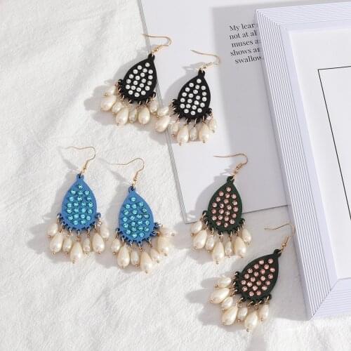 Waterdrop Wooden Earrings Acrylic Glitter Water Drop Pearl Tassels Earrings for Women Fashion Famous Brand Designer Jewelry