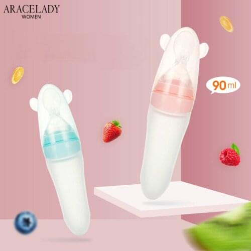 90ml Infant Baby Squeezing Feeding Bottle Food Supplement Bottle Vegetable Fruit Feeding Spoon Rice Cereal Bottle Baby Dishes