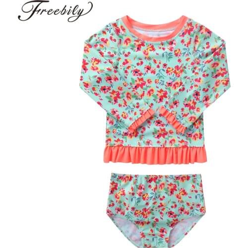 Kids Swimsuit Baby Girls Swimsuit 2pcs Bikini Sets Childrens Rashguard + Ruffled Panty Bottom Bathing Suits Swimwear For Girls