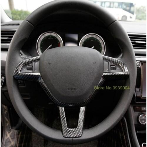 For Skoda Octavia 2016-2018 1PC Carbon Fiber ABS Chrome Car Interior Mouldings Steering Wheel Cover Trim Car Styling Accessories