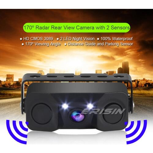 Erisin 568 170° Rear View Camera Night Vision HD COMS with Auto Parking Sensor Reversing Radar Waterproof for Car Stereo