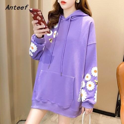 Cotton oversized floral hoodies casual loose women spring autumn pullover sweatshirts 2021 hoodie tops