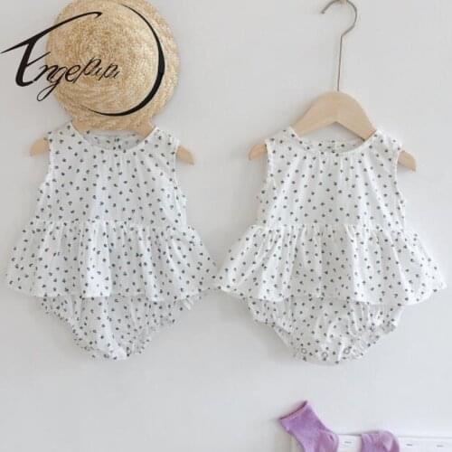 Engepapa Infant Baby Girls Bodysuits Cotton Sleeveless Printing Korean Style Summer Newborn Baby Girls Jumpsuit