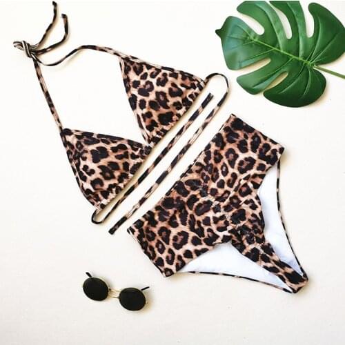 High Waist Bikini Set Sexy Women Swimwear Leopard Bathing Suit Solid Beachwear Bather 2021 Biquini Swimsuit Mujer