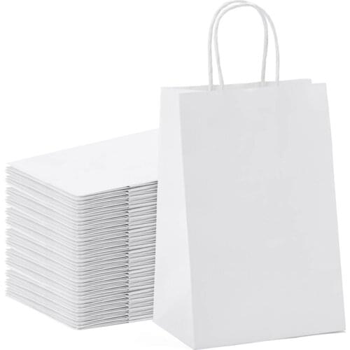 Kraft Paper Bags 25Pcs 5.9X3.14X8.2 Inches Small Paper Gift Bags White Paper Bags With Handles Paper Shopping Bags Party Bags Re