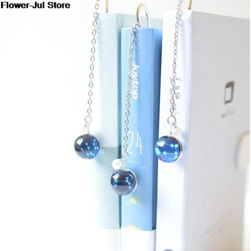 Creative Noctilucent 12 Constellation Bookmark Pendant Ball Pendant Metal Book Mark Stationery School Office Supply 2021