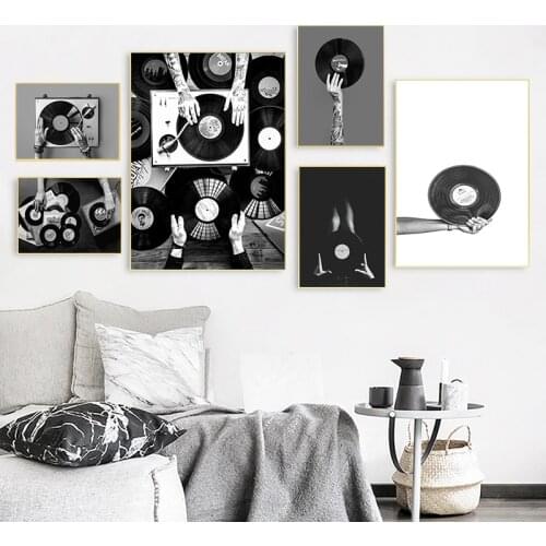 Vinyl Records Lovers Wall Art Canvas Painting Nordic Poster And Print Vintage Photo Black White Wall Picture Living Room Decor