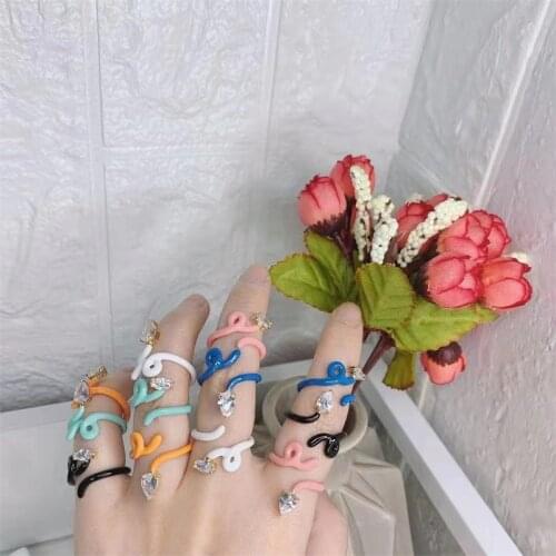 New Resin Colored Serpentine Rings Women Vintage Colorful Crystal Rings for Female Girl Fashion Casual Simple 2021 Geometry Ring