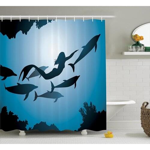 Underwater Shower Curtain The Mermaid and Dolphins Underwater View Travel Diving Fin Sea Life Bath Curtains for Bathroom Decor