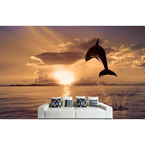 Custom wallpaper for children. Dolphin Sunset .3D Wallpaper mural for childrens room living room kitchen wall PVC wallpaper