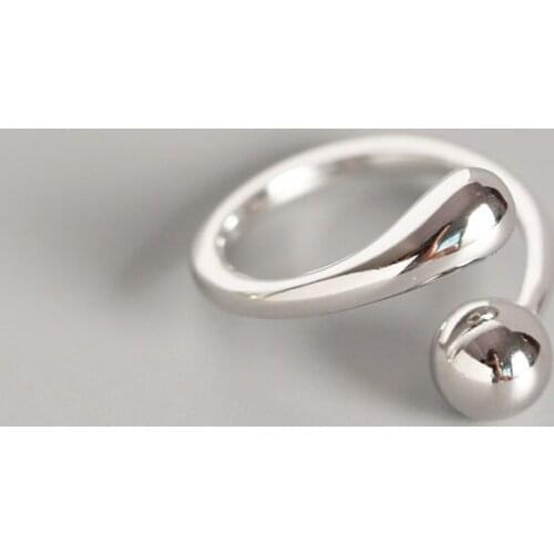 Minimalist Authentic S925 Sterling Silver FINE Jewelry Glossy Waterdrop &Polished Round Geometric ring adjust TLJ664