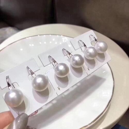 Fine Jewelry Pure 18 K White Gold Natural Fresh Water 10-11mm White Pearl Earrings for Women Fine Pearl Earrings