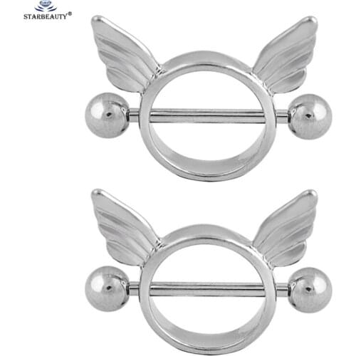 Starbeauty 1 Pair Cute Angel Wing Nipple Piercing Mamilo Barbell Nipple Rings Helix Piercing Sexy Party Stainless Steel Jewelry