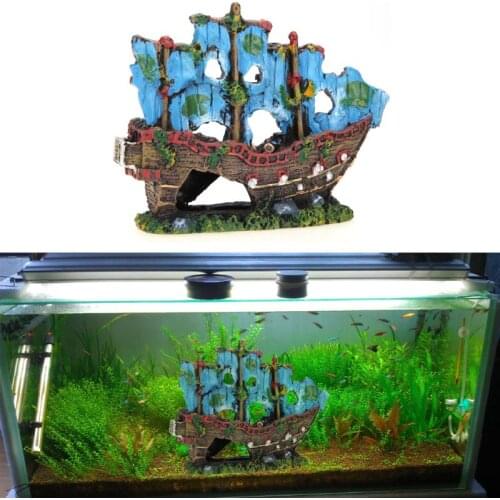 Resin Aquarium Decoration Wreck Sailing Boat Sunk Ship Destroyer Ornament for Fish Tank Aquarium Supplies