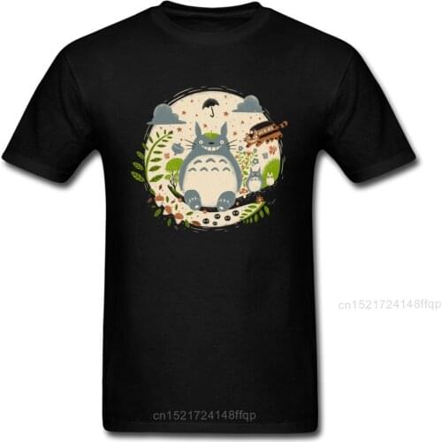 Magical Forest T-shirt Neighbor Totoro Tops Men Tees Black T Shirt Cartoon Anime Printed Clothing Cotton Tshirt For Guys