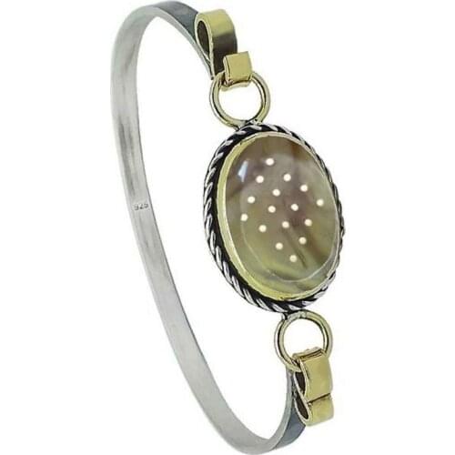 Squeezing Amber Silver Authentic Women Engraved Bracelet