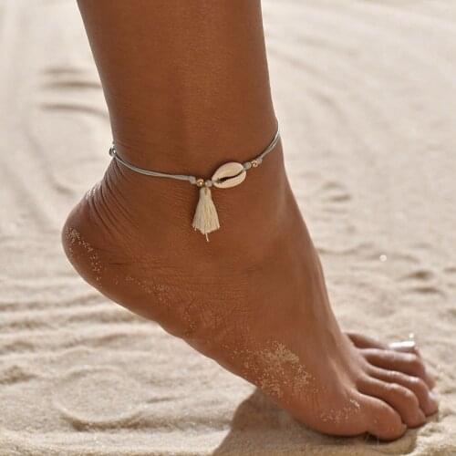 YADA Natural shell adjustable Anklets for Women Handmade Foot ankle Barefoot Sandals Weave shells tassel Bracelet ankle AT200056