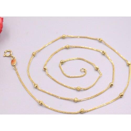 Fine Jewelry Real 18K Yellow Gold Necklace Women Luck Beads with Wheat Chain 18"L 2-2.3g 2mmW