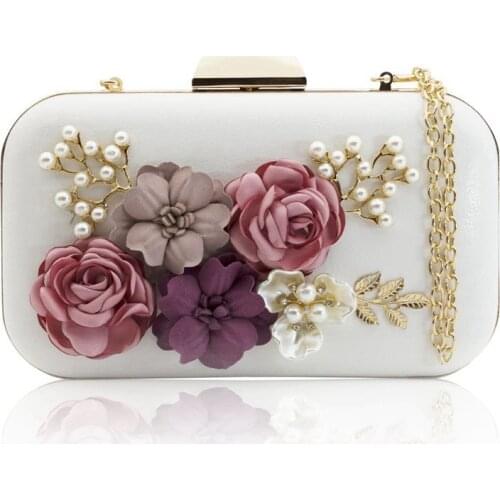 Women Clutches Purses Bags Flower Leather Envelope Pearl Wallet Evening Handbag(white)