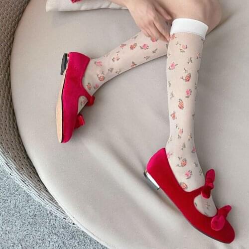 Women Lace Floral Stockings Summer Thin Transparent Silk Socks Japanese Mori Girl Cute Stockings Black White Lolita Stocking