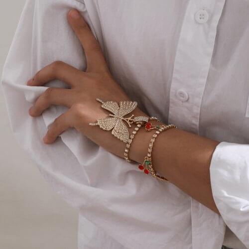 Simple personality jewelry with fashion all-match full of rhinestones butterfly cherry claw chain bracelet for women gifts