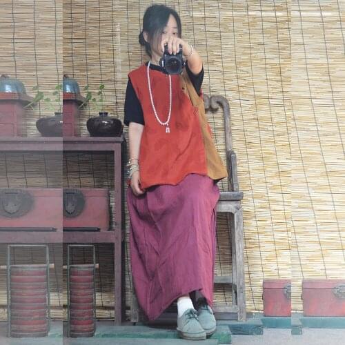 Women Autumn Cotton Linen Jacquard Patchwork Vests Sleeveless Coat Outwear Female Vintage Loose Vests Ladies Patchwork 2018