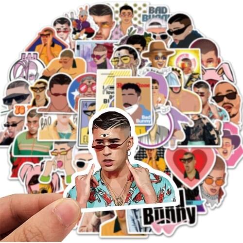 50PCS Hot Sale Singers Bad Bunny Waterproof Stationery Pvc Sticker Skateboard Suitcase Guitar Luggage Graffiti Sticker Kid Toys