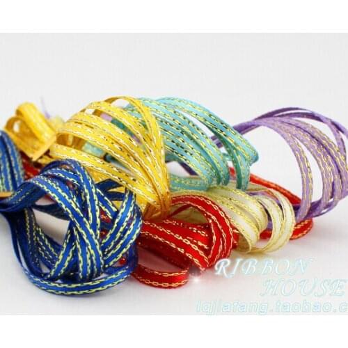 10meters/lot) 1/8'' (3mm) Gold Edge Satin ribbons wholesale gift wrapping decoration Christmas party Gift packaging ribbons