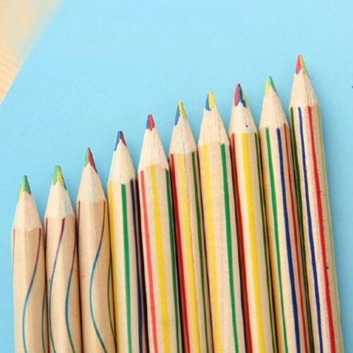 4 In 1 Colorful Pencil Rainbow Color Pencil Pen Pocket Multi-color Keychain Pencil School Stationery Cute Buckle Writing Pen Who